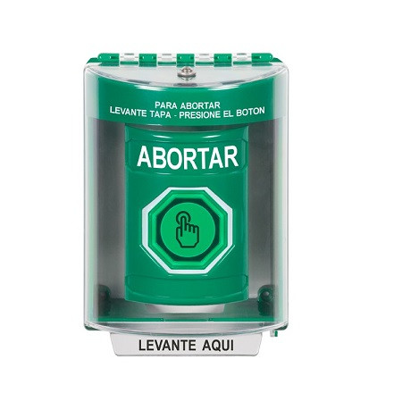 SS2176AB-ES STI Green Indoor/Outdoor Surface Momentary (Illuminated) with Green Lens Stopper Station with ABORT Label Spanish