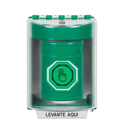 SS2176NT-ES STI Green Indoor/Outdoor Surface Momentary (Illuminated) with Green Lens Stopper Station with No Text Label Spanish