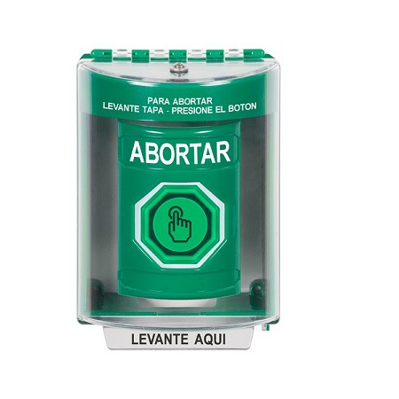 SS2186AB-ES STI Green Indoor/Outdoor Surface w/ Horn Momentary (Illuminated) with Green Lens Stopper Station with ABORT Label Spanish