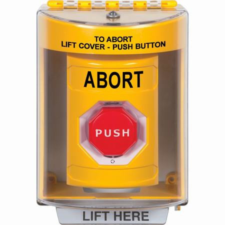 SS2279AB-EN STI Yellow Indoor/Outdoor Surface Turn-to-Reset (Illuminated) Stopper Station with ABORT Label English