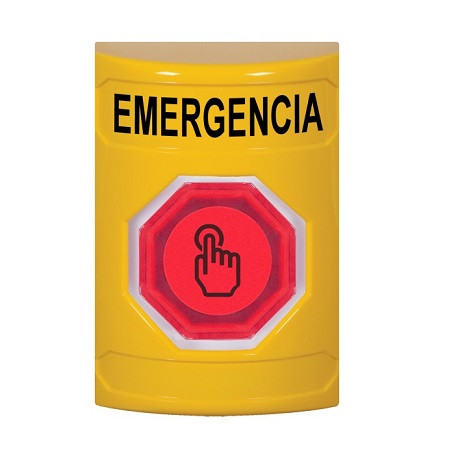 SS2206EM-ES STI Yellow No Cover Momentary (Illuminated) with Red Lens Stopper Station with EMERGENCY Label Spanish