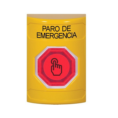 SS2206ES-ES STI Yellow No Cover Momentary (Illuminated) with Red Lens Stopper Station with EMERGENCY STOP Label Spanish