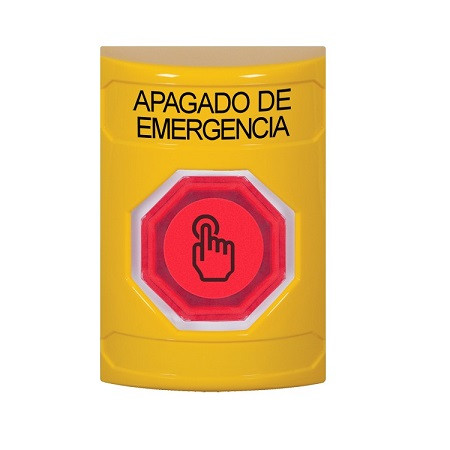 SS2206PO-ES STI Yellow No Cover Momentary (Illuminated) with Red Lens Stopper Station with EMERGENCY POWER OFF Label Spanish