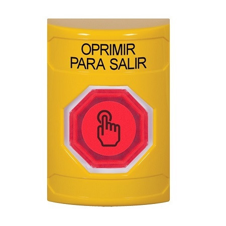 SS2206PX-ES STI Yellow No Cover Momentary (Illuminated) with Red Lens Stopper Station with PUSH TO EXIT Label Spanish