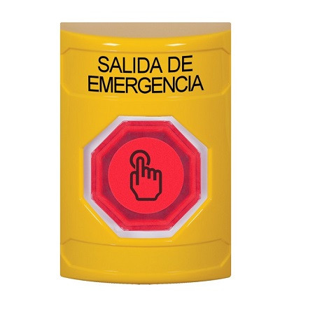 SS2207EX-ES STI Yellow No Cover Weather Resistant Momentary (Illuminated) with Red Lens Stopper Station with EMERGENCY EXIT Label Spanish