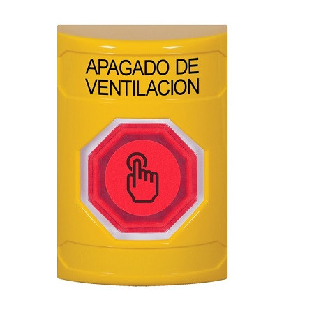 SS2207HV-ES STI Yellow No Cover Weather Resistant Momentary (Illuminated) with Red Lens Stopper Station with HVAC SHUT DOWN Label Spanish