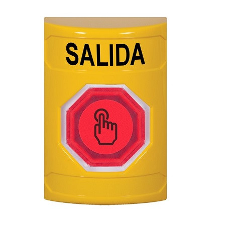 SS2207XT-ES STI Yellow No Cover Weather Resistant Momentary (Illuminated) with Red Lens Stopper Station with EXIT Label Spanish