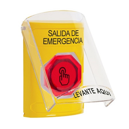 SS2227EX-ES STI Yellow Indoor Only Flush or Surface Weather Resistant Momentary (Illuminated) with Red Lens Stopper Station with EMERGENCY EXIT Label Spanish