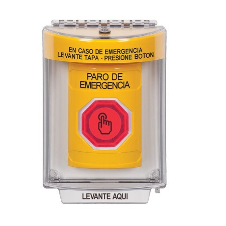 SS2247ES-ES STI Yellow Indoor/Outdoor Flush w/ Horn Weather Resistant Momentary (Illuminated) with Red Lens Stopper Station with EMERGENCY STOP Label Spanish