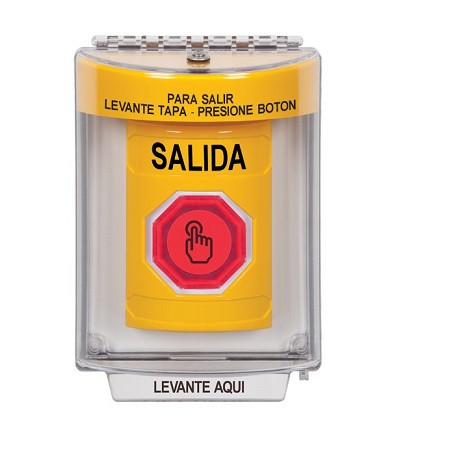 SS2247XT-ES STI Yellow Indoor/Outdoor Flush w/ Horn Weather Resistant Momentary (Illuminated) with Red Lens Stopper Station with EXIT Label Spanish