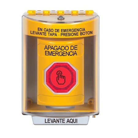 SS2277PO-ES STI Yellow Indoor/Outdoor Surface Weather Resistant Momentary (Illuminated) with Red Lens Stopper Station with EMERGENCY POWER OFF Label Spanish