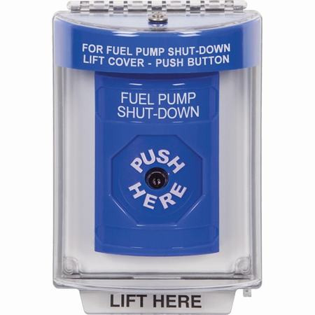 SS2430PS-EN STI Blue Indoor/Outdoor Flush Key-to-Reset Stopper Station with FUEL PUMP SHUT DOWN Label English