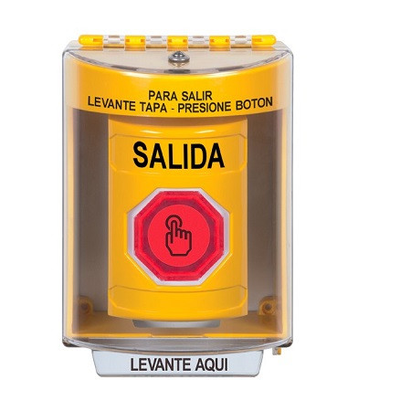 SS2287XT-ES STI Yellow Indoor/Outdoor Surface w/ Horn Weather Resistant Momentary (Illuminated) with Red Lens Stopper Station with EXIT Label Spanish