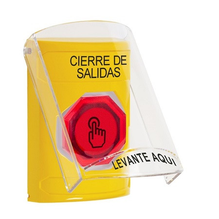 SS22A6LD-ES STI Yellow Indoor Only Flush or Surface w/ Horn Momentary (Illuminated) with Red Lens Stopper Station with LOCKDOWN Label Spanish