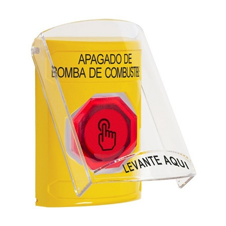 SS22A7PS-ES STI Yellow Indoor Only Flush or Surface w/ Horn Weather Resistant Momentary (Illuminated) with Red Lens Stopper Station with FUEL PUMP SHUT DOWN Label Spanish