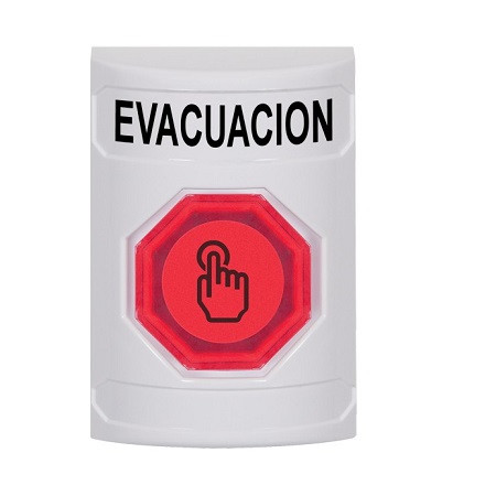 SS2307EV-ES STI White No Cover Weather Resistant Momentary (Illuminated) with Red Lens Stopper Station with EVACUATION Label Spanish
