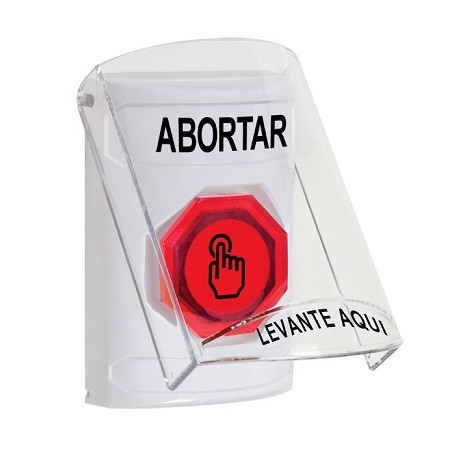 SS2327AB-ES STI White Indoor Only Flush or Surface Weather Resistant Momentary (Illuminated) with Red Lens Stopper Station with ABORT Label Spanish