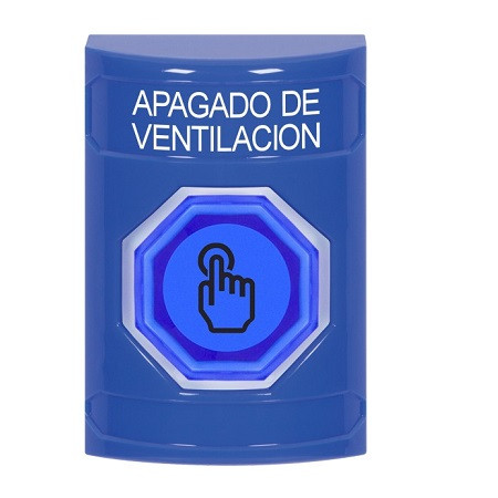 SS2406HV-ES STI Blue No Cover Momentary (Illuminated) with Blue Lens Stopper Station with HVAC SHUT DOWN Label Spanish
