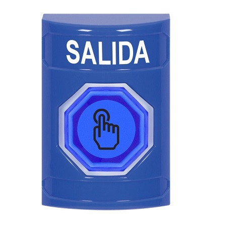 SS2406XT-ES STI Blue No Cover Momentary (Illuminated) with Blue Lens Stopper Station with EXIT Label Spanish