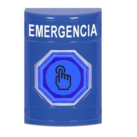 SS2407EM-ES STI Blue No Cover Weather Resistant Momentary (Illuminated) with Blue Lens Stopper Station with EMERGENCY Label Spanish