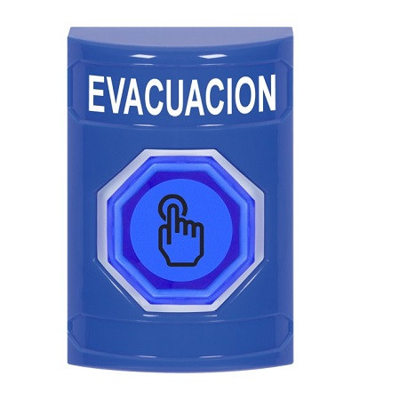 SS2407EV-ES STI Blue No Cover Weather Resistant Momentary (Illuminated) with Blue Lens Stopper Station with EVACUATION Label Spanish