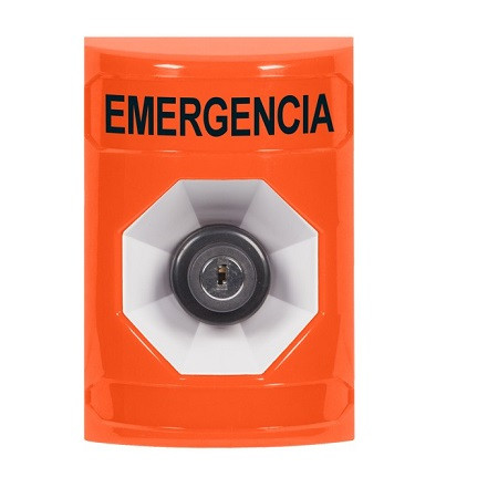 SS2503EM-ES STI Orange No Cover Key-to-Activate Stopper Station with EMERGENCY Label Spanish