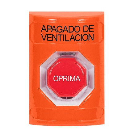 SS2505HV-ES STI Orange No Cover Momentary (Illuminated) Stopper Station with HVAC SHUT DOWN Label Spanish