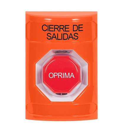 SS2505LD-ES STI Orange No Cover Momentary (Illuminated) Stopper Station with LOCKDOWN Label Spanish