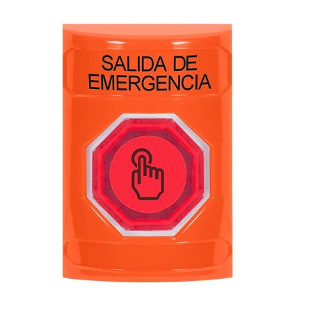 SS2506EX-ES STI Orange No Cover Momentary (Illuminated) with Red Lens Stopper Station with EMERGENCY EXIT Label Spanish
