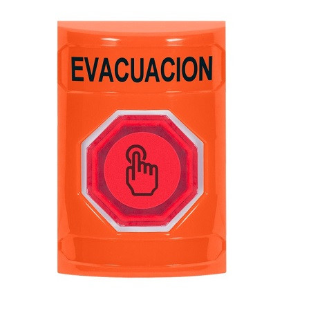 SS2507EV-ES STI Orange No Cover Weather Resistant Momentary (Illuminated) with Red Lens Stopper Station with EVACUATION Label Spanish