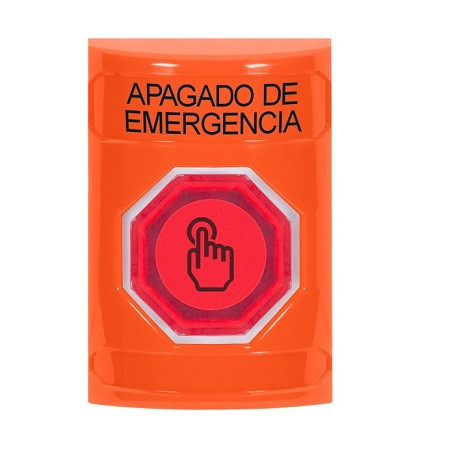 SS2507PO-ES STI Orange No Cover Weather Resistant Momentary (Illuminated) with Red Lens Stopper Station with EMERGENCY POWER OFF Label Spanish