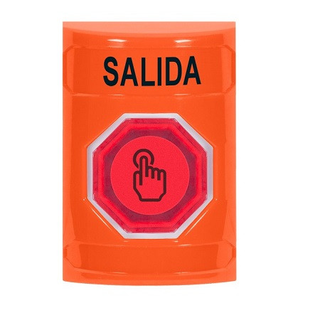 SS2507XT-ES STI Orange No Cover Weather Resistant Momentary (Illuminated) with Red Lens Stopper Station with EXIT Label Spanish