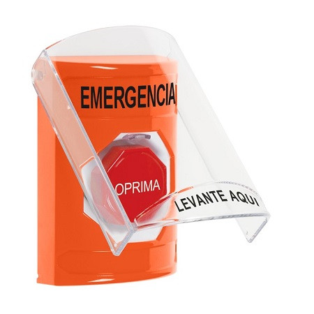 SS2522EM-ES STI Orange Indoor Only Flush or Surface Key-to-Reset (Illuminated) Stopper Station with EMERGENCY Label Spanish