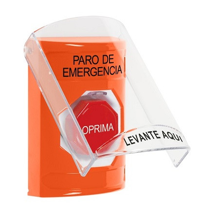 SS2522ES-ES STI Orange Indoor Only Flush or Surface Key-to-Reset (Illuminated) Stopper Station with EMERGENCY STOP Label Spanish