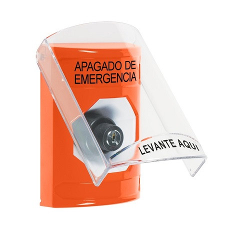 SS2523PO-ES STI Orange Indoor Only Flush or Surface Key-to-Activate Stopper Station with EMERGENCY POWER OFF Label Spanish
