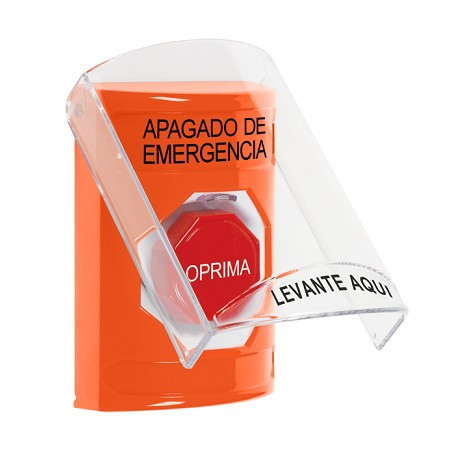 SS2525PO-ES STI Orange Indoor Only Flush or Surface Momentary (Illuminated) Stopper Station with EMERGENCY POWER OFF Label Spanish