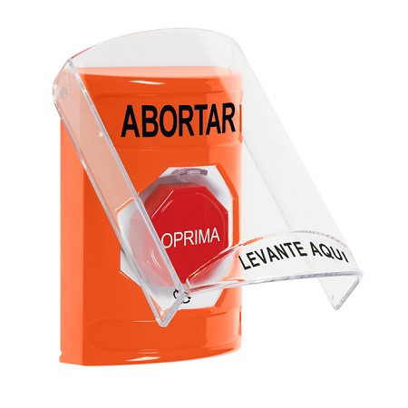 SS2529AB-ES STI Orange Indoor Only Flush or Surface Turn-to-Reset (Illuminated) Stopper Station with ABORT Label Spanish