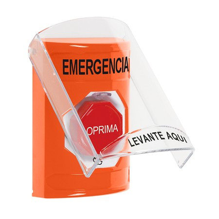 SS2529EM-ES STI Orange Indoor Only Flush or Surface Turn-to-Reset (Illuminated) Stopper Station with EMERGENCY Label Spanish