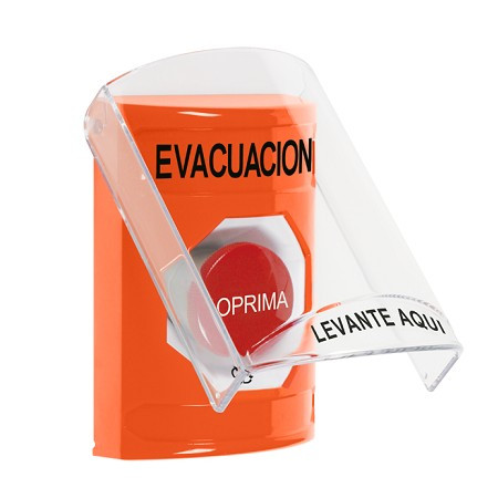 SS25A1EV-ES STI Orange Indoor Only Flush or Surface w/ Horn Turn-to-Reset Stopper Station with EVACUATION Label Spanish