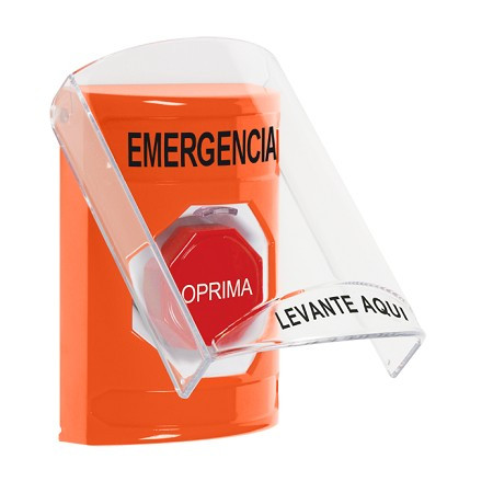 SS25A2EM-ES STI Orange Indoor Only Flush or Surface w/ Horn Key-to-Reset (Illuminated) Stopper Station with EMERGENCY Label Spanish
