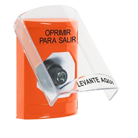 SS25A3PX-ES STI Orange Indoor Only Flush or Surface w/ Horn Key-to-Activate Stopper Station with PUSH TO EXIT Label Spanish