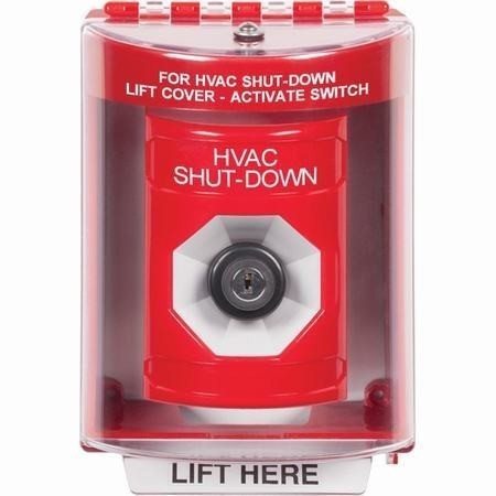 SS2073HV-EN STI Red Indoor/Outdoor Surface Key-to-Activate Stopper Station with HVAC SHUT DOWN Label English