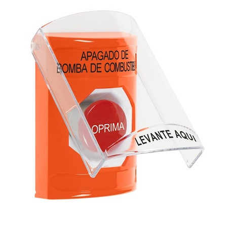 SS25A4PS-ES STI Orange Indoor Only Flush or Surface w/ Horn Momentary Stopper Station with FUEL PUMP SHUT DOWN Label Spanish