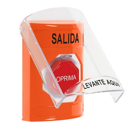 SS25A5XT-ES STI Orange Indoor Only Flush or Surface w/ Horn Momentary (Illuminated) Stopper Station with EXIT Label Spanish