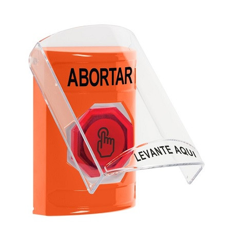 SS25A7AB-ES STI Orange Indoor Only Flush or Surface w/ Horn Weather Resistant Momentary (Illuminated) with Red Lens Stopper Station with ABORT Label Spanish