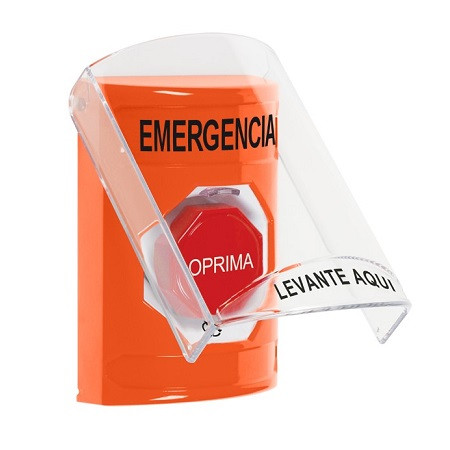 SS25A9EM-ES STI Orange Indoor Only Flush or Surface w/ Horn Turn-to-Reset (Illuminated) Stopper Station with EMERGENCY Label Spanish