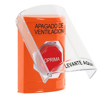 SS25A9HV-ES STI Orange Indoor Only Flush or Surface w/ Horn Turn-to-Reset (Illuminated) Stopper Station with HVAC SHUT DOWN Label Spanish