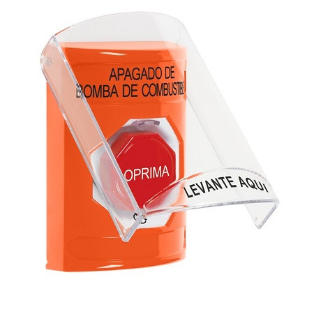SS25A9PS-ES STI Orange Indoor Only Flush or Surface w/ Horn Turn-to-Reset (Illuminated) Stopper Station with FUEL PUMP SHUT DOWN Label Spanish