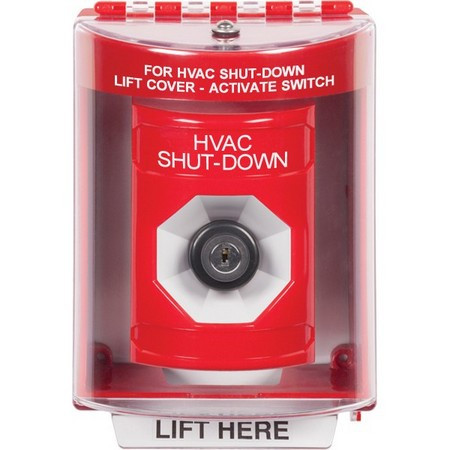 SS2083HV-EN STI Red Indoor/Outdoor Surface w/ Horn Key-to-Activate Stopper Station with HVAC SHUT DOWN Label English