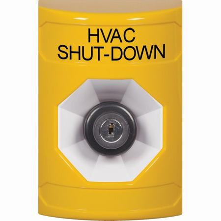 SS2203HV-EN STI Yellow No Cover Key-to-Activate Stopper Station with HVAC SHUT DOWN Label English
